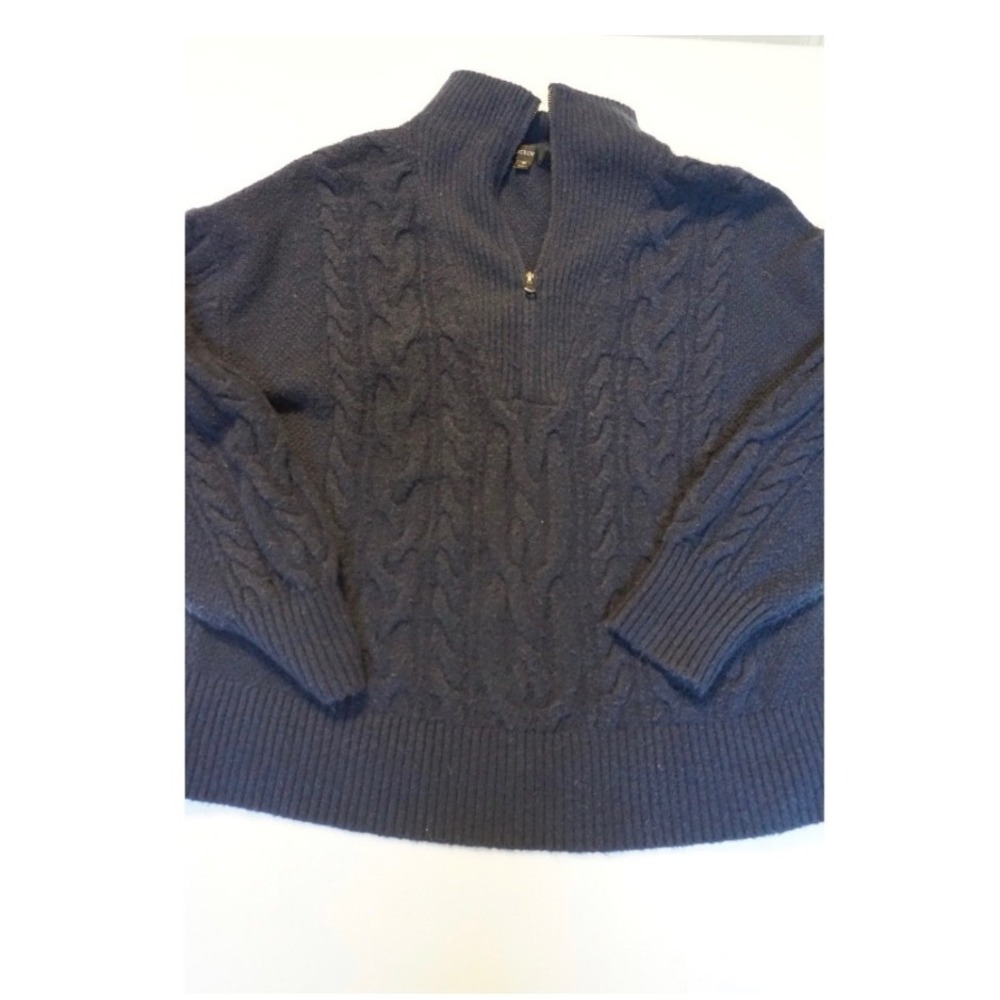 J.Crew Navy Blue Cable Knit Half Zip Merino‎ Alpaca Blend Sweater BD032 Womens M - Picture 5 of 7